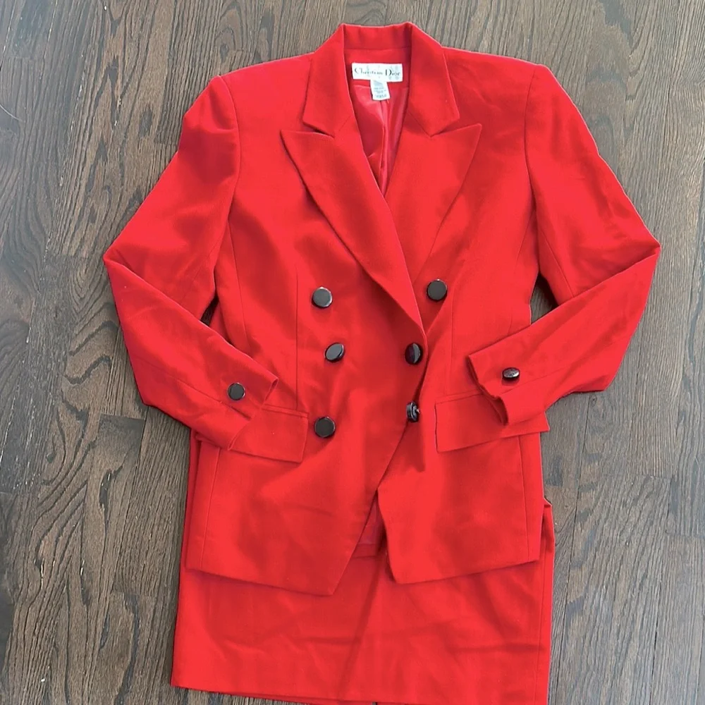 Christian Dior Vintage 1980/90 Double-Breasted Wool Women's Suit Skirt Set